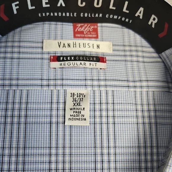 NWT Van Heusen Men's Light Blue Checkered Dress Shirt XXL - Picture 3 of 8